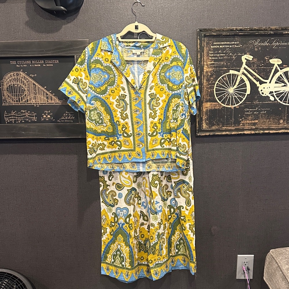 Haute Hippie Yellow and Blue Paisley Pant Set
